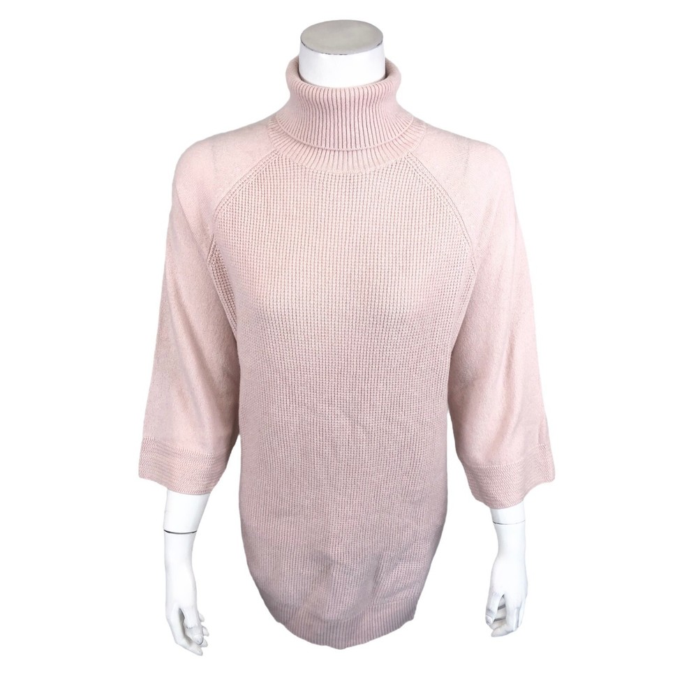 Soft by NAADAM 100% Cashmere Waffle Stitch Turtleneck Sweater Rose 1X Plus Size